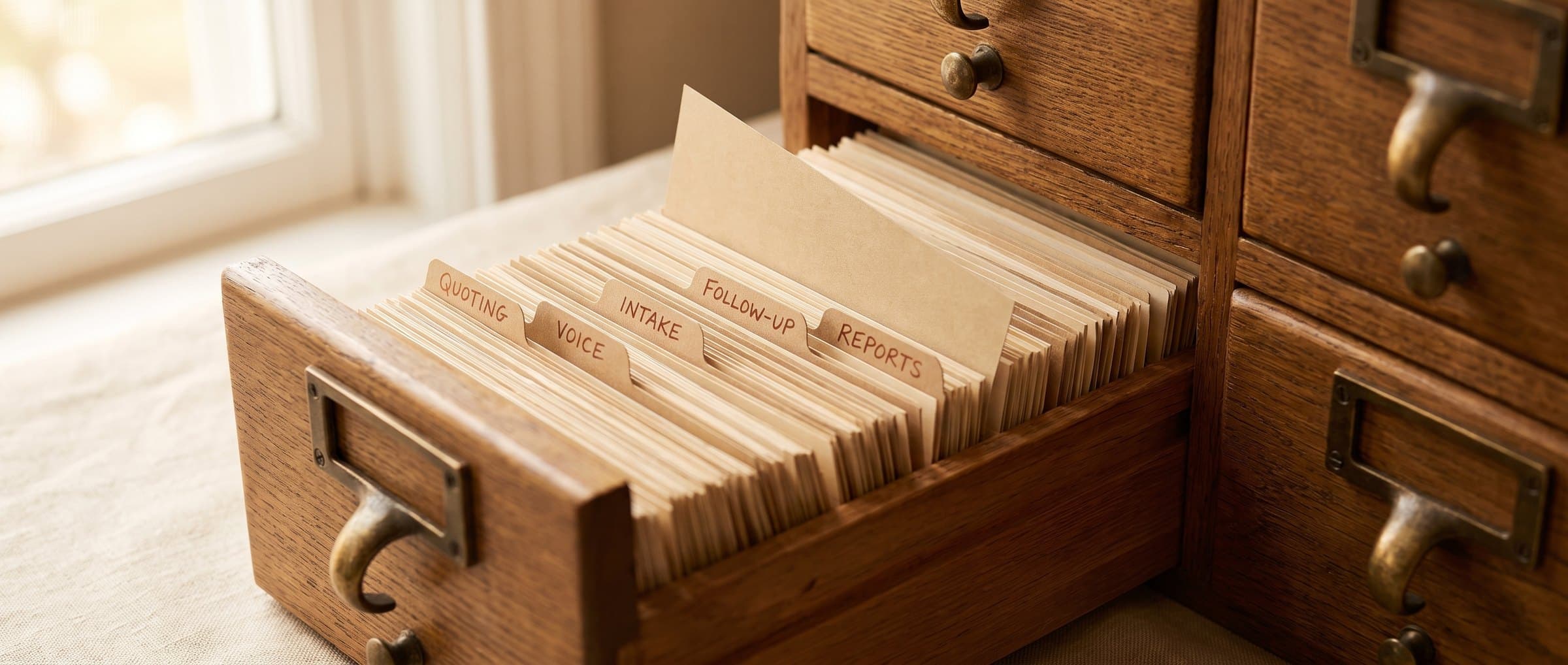 A drawer of labelled instruction cards, each one a documented way of doing a task, ready to hand to an assistant