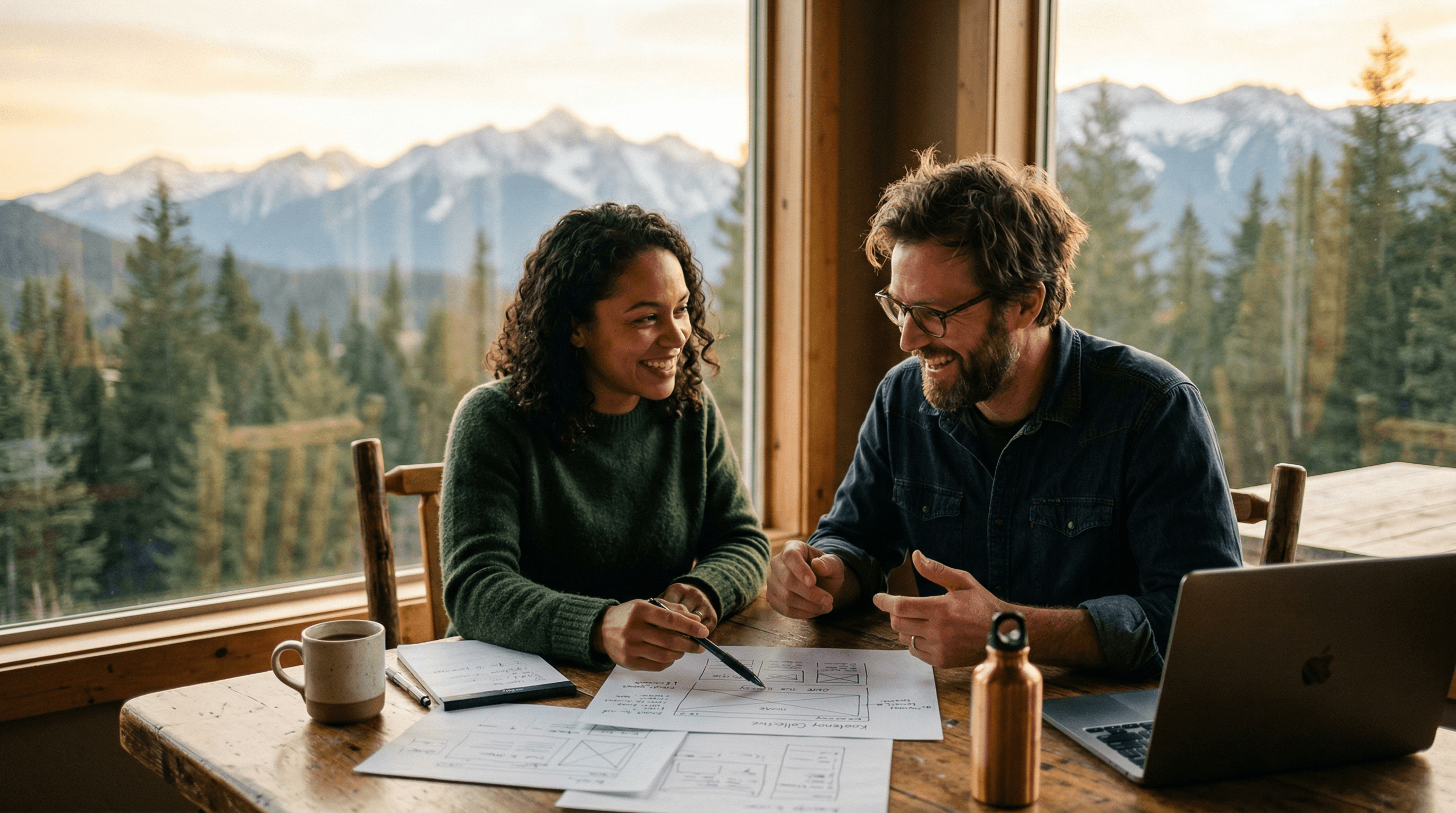 A small business owner and a web designer mapping out a website project together