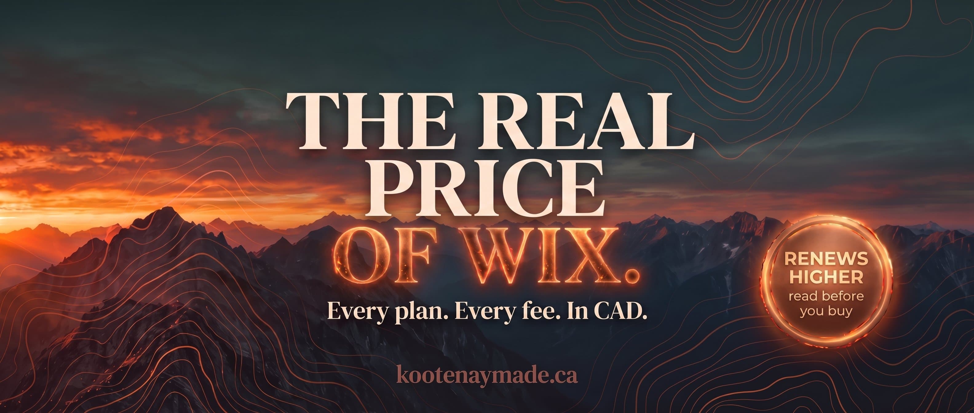 The real price of Wix: a Kootenay mountain scene opening a 2026 reference of Wix plan prices in Canadian dollars