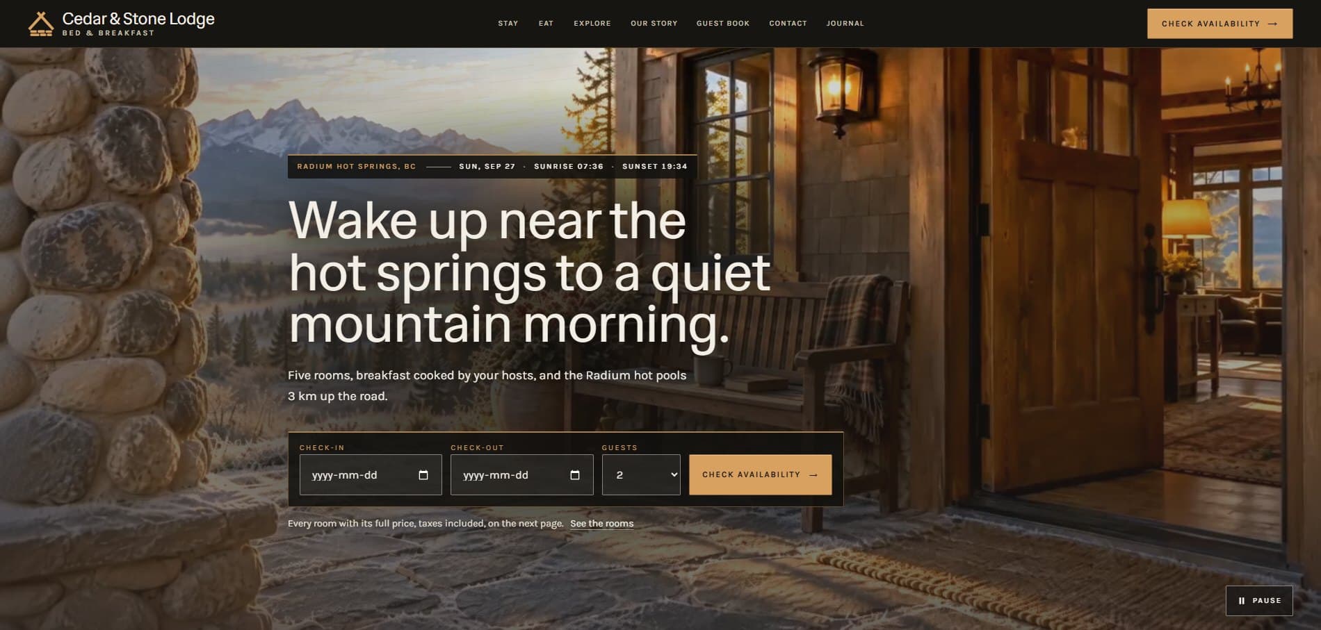 Cedar & Stone Lodge live site screenshot