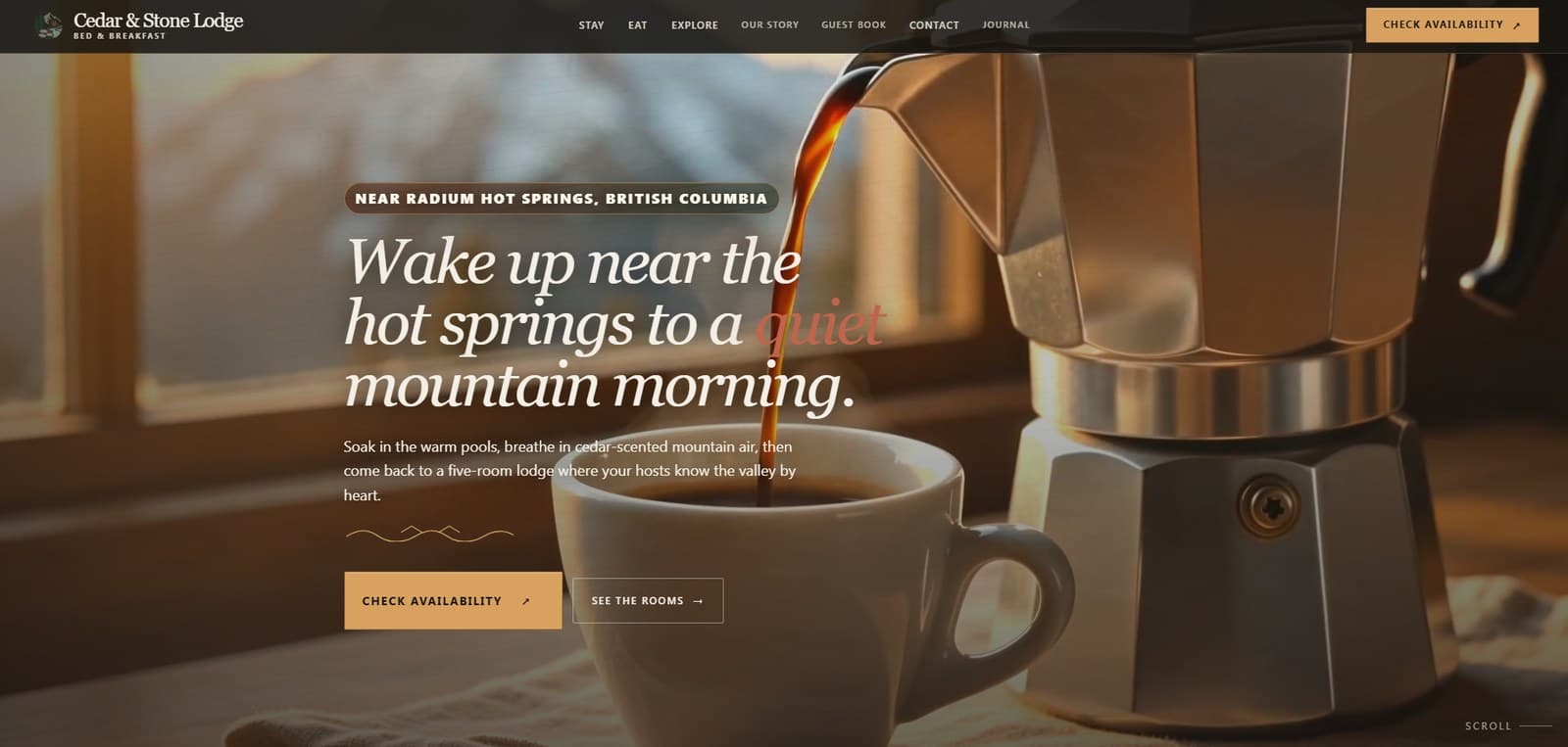 Cedar & Stone Lodge bed and breakfast concept homepage preview