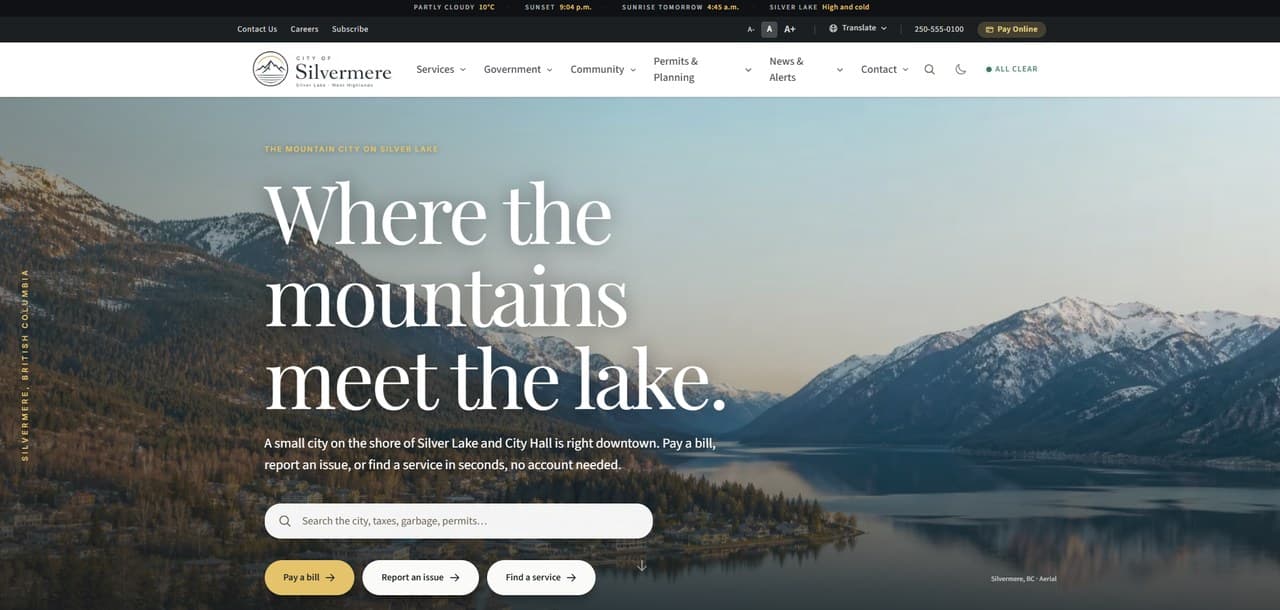 City of Silvermere municipal website concept homepage preview