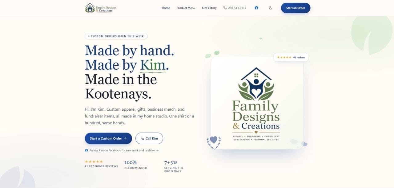 Family Designs & Creations website build by Kootenay Made Digital