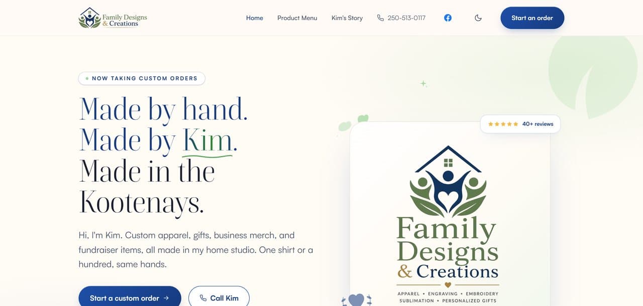 Family Designs & Creations website build by Kootenay Made Digital