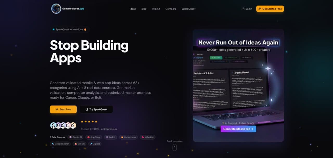 GenerateIdeas homepage preview