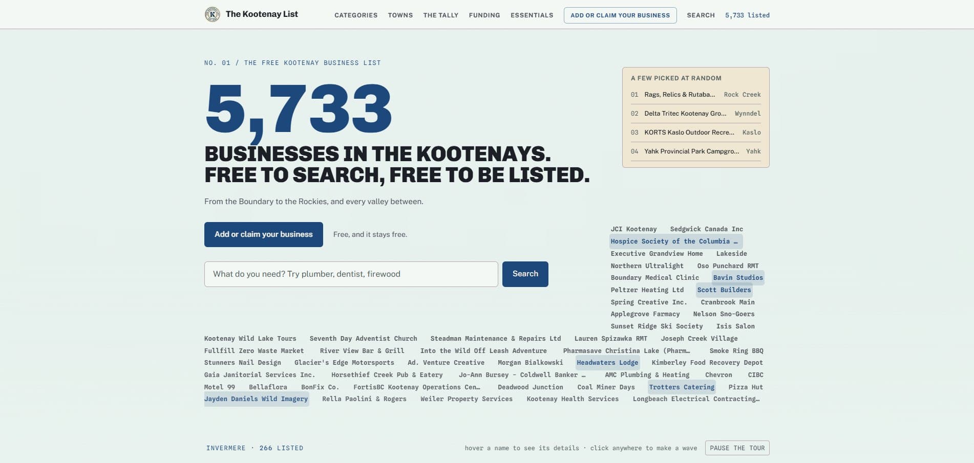 The Kootenay List website