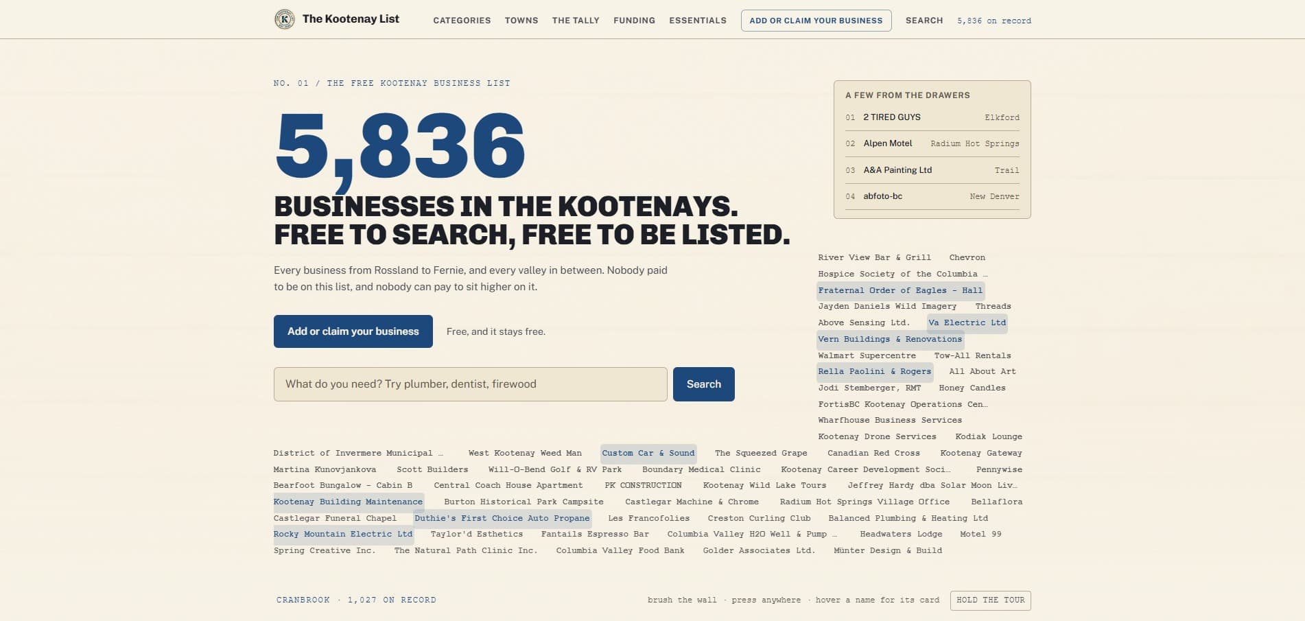 The Kootenay List website