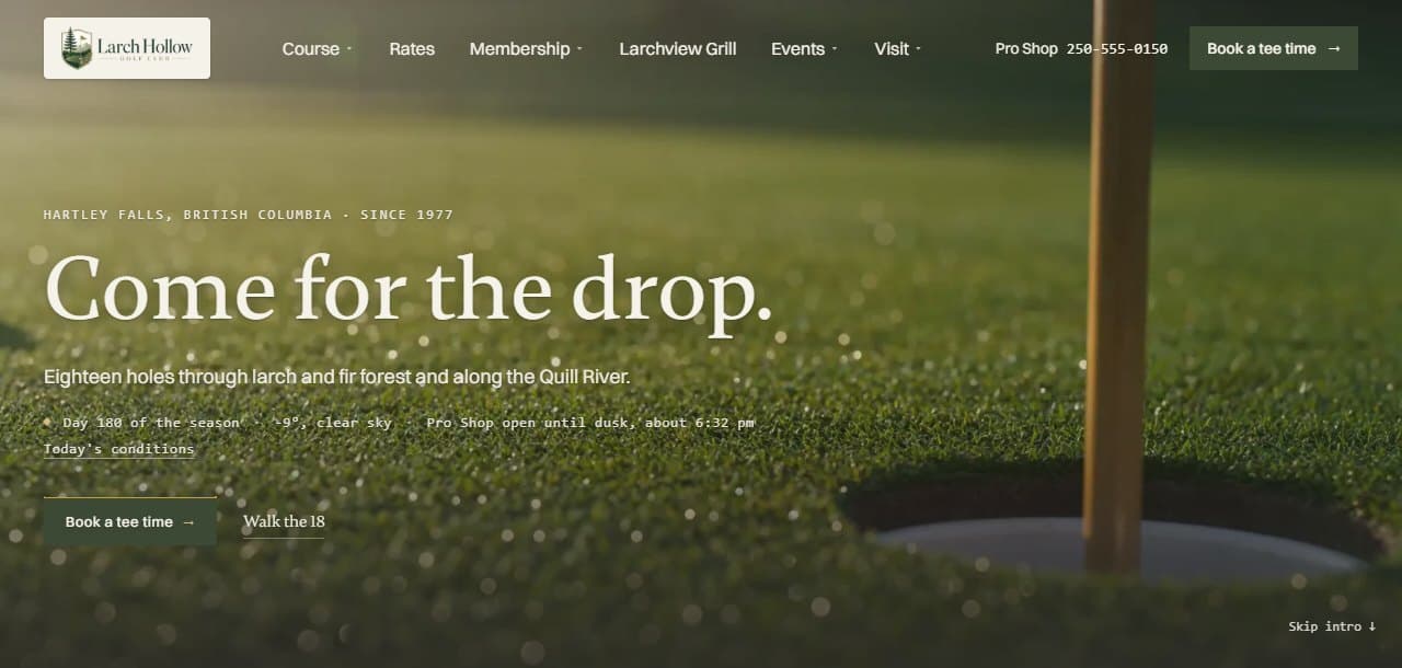 Larch Hollow Golf Club destination golf concept homepage preview