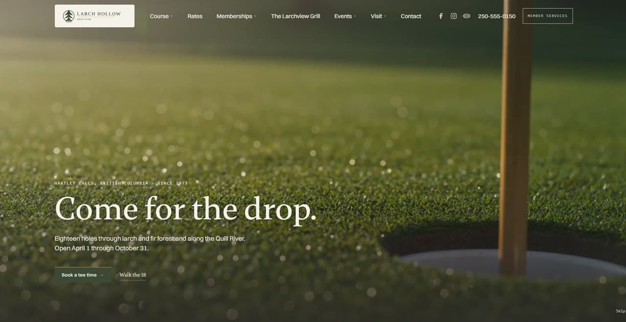 Larch Hollow Golf Club destination golf concept homepage preview