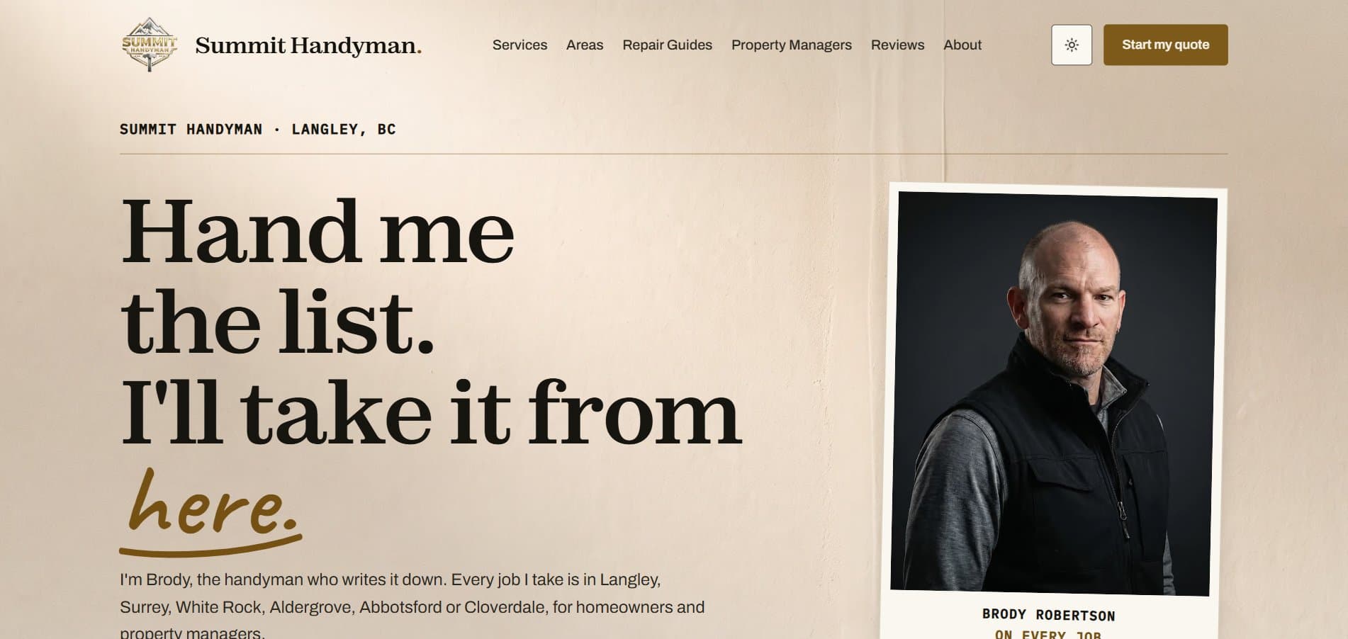 Summit Handyman website build by Kootenay Made Digital