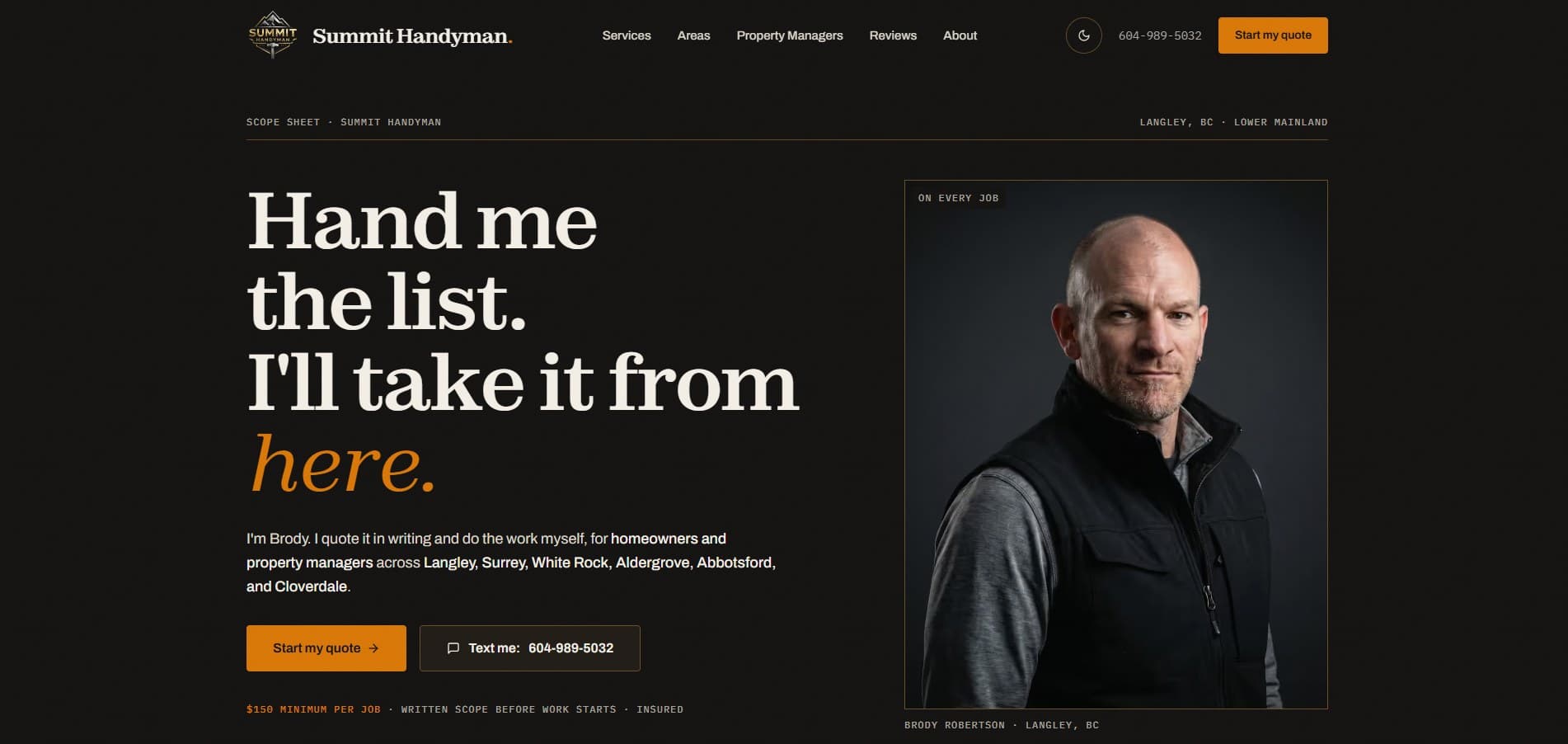 Summit Handyman website build by Kootenay Made Digital